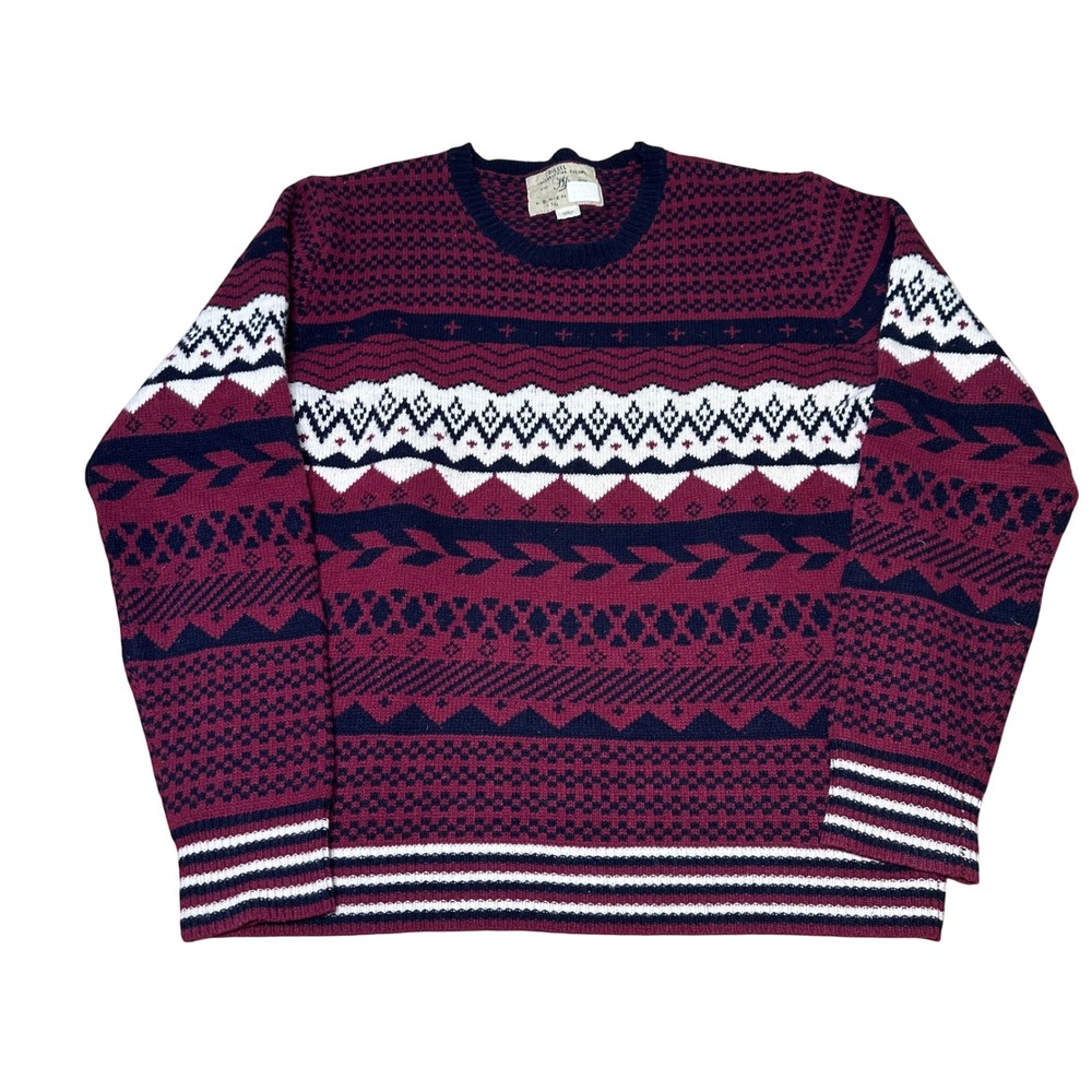 Vintage Diesel Wool Blend Fair Isle Crewneck Sweater Burgundy Mens XL